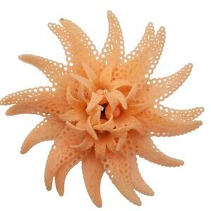 Large 4" Flower Brooch Pale Peach Acrylic Lace Petal Dahlia Chrysanthemum Vtg